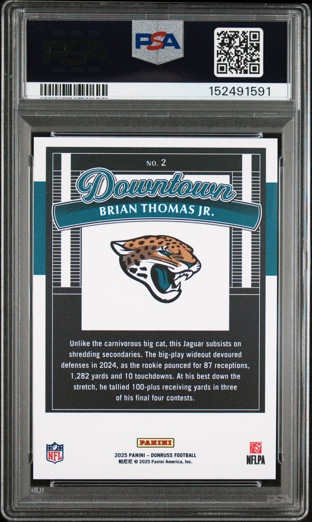 2025 Panini Donruss Downtown Brian Thomas Jr. #2 — PSA 9 — PSA cert 152491591 — back