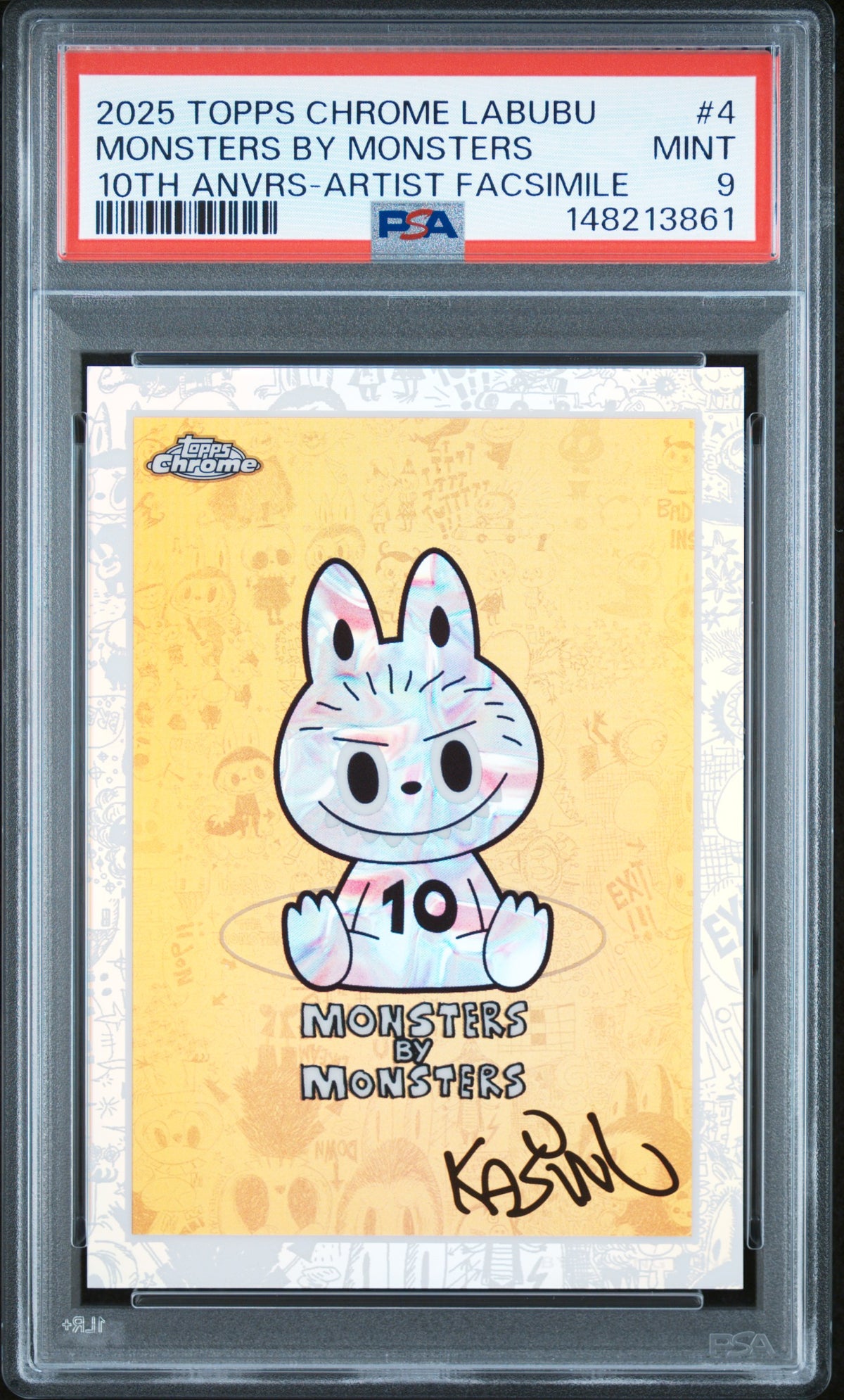2025 Topps Chrome Labubu 10th Anniversary Monsters by Monsters Artist Facsimile #4 – PSA 9 — PSA cert 148213861 — front