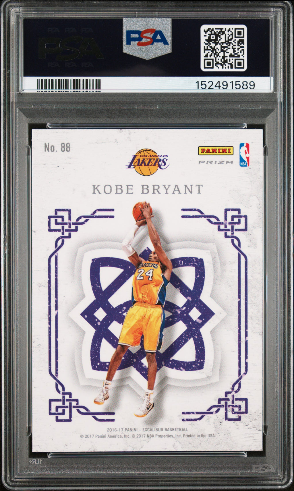 2016 Panini Excalibur Crusade Kobe Bryant Camo #88 – PSA 10 — PSA cert 152491589 — back