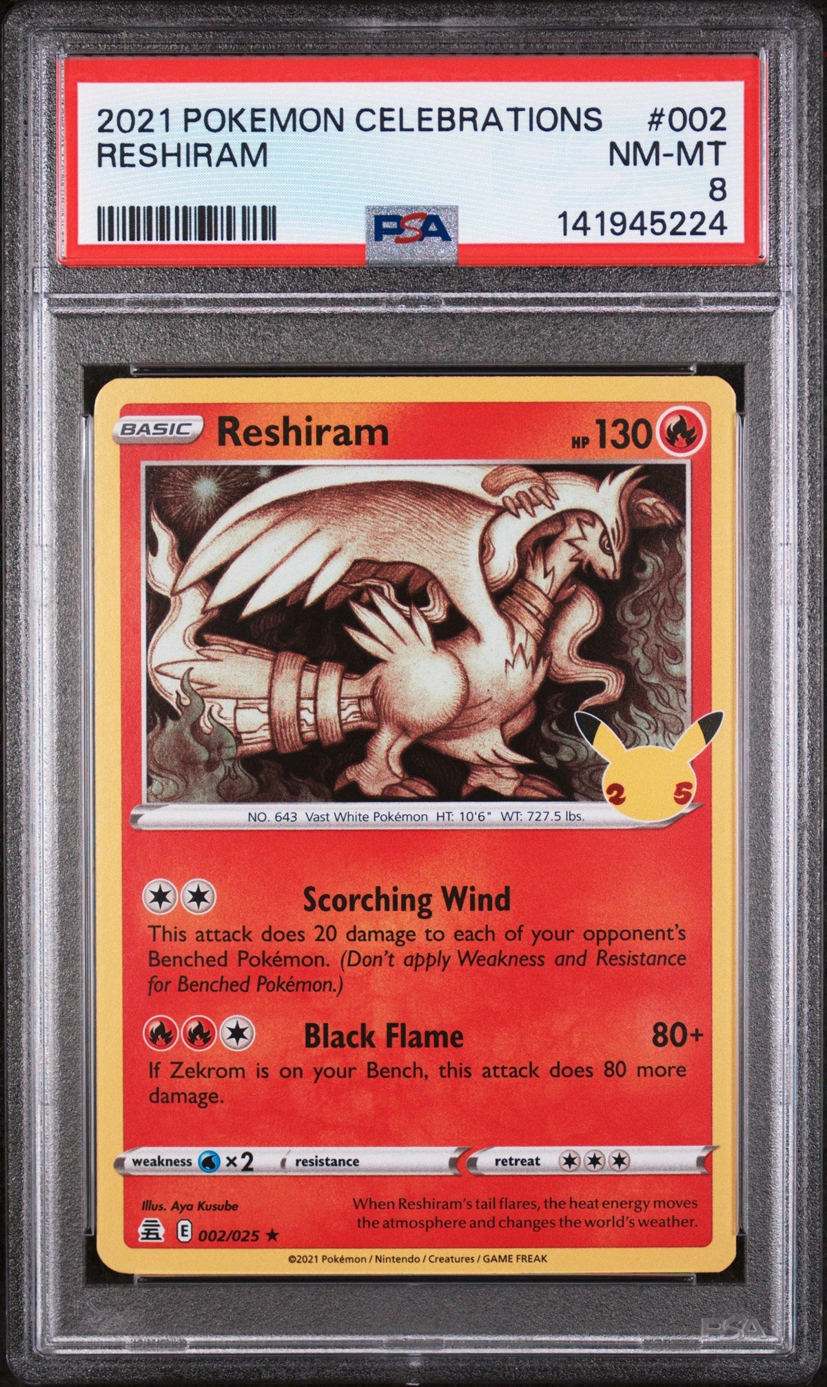 Reshiram Celebrations 002/025 PSA 8 front