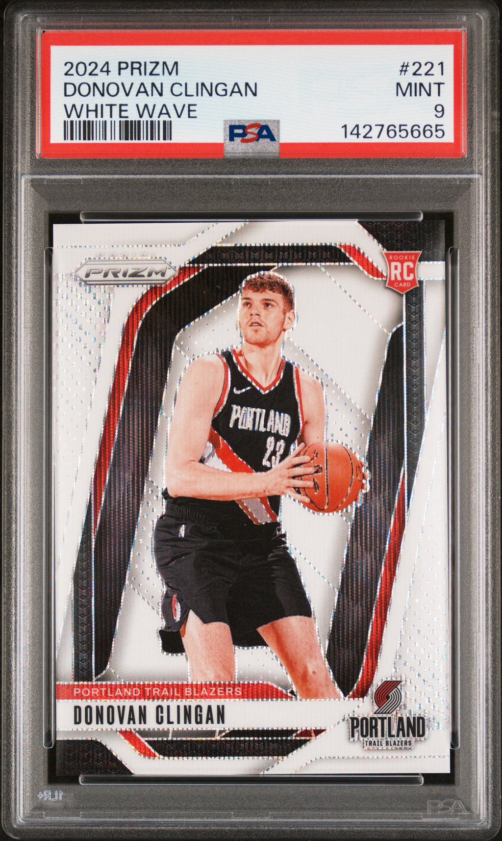 2024 Panini Prizm Donovan Clingan White Wave #221 – PSA 9 — PSA certificate 142765665 — front