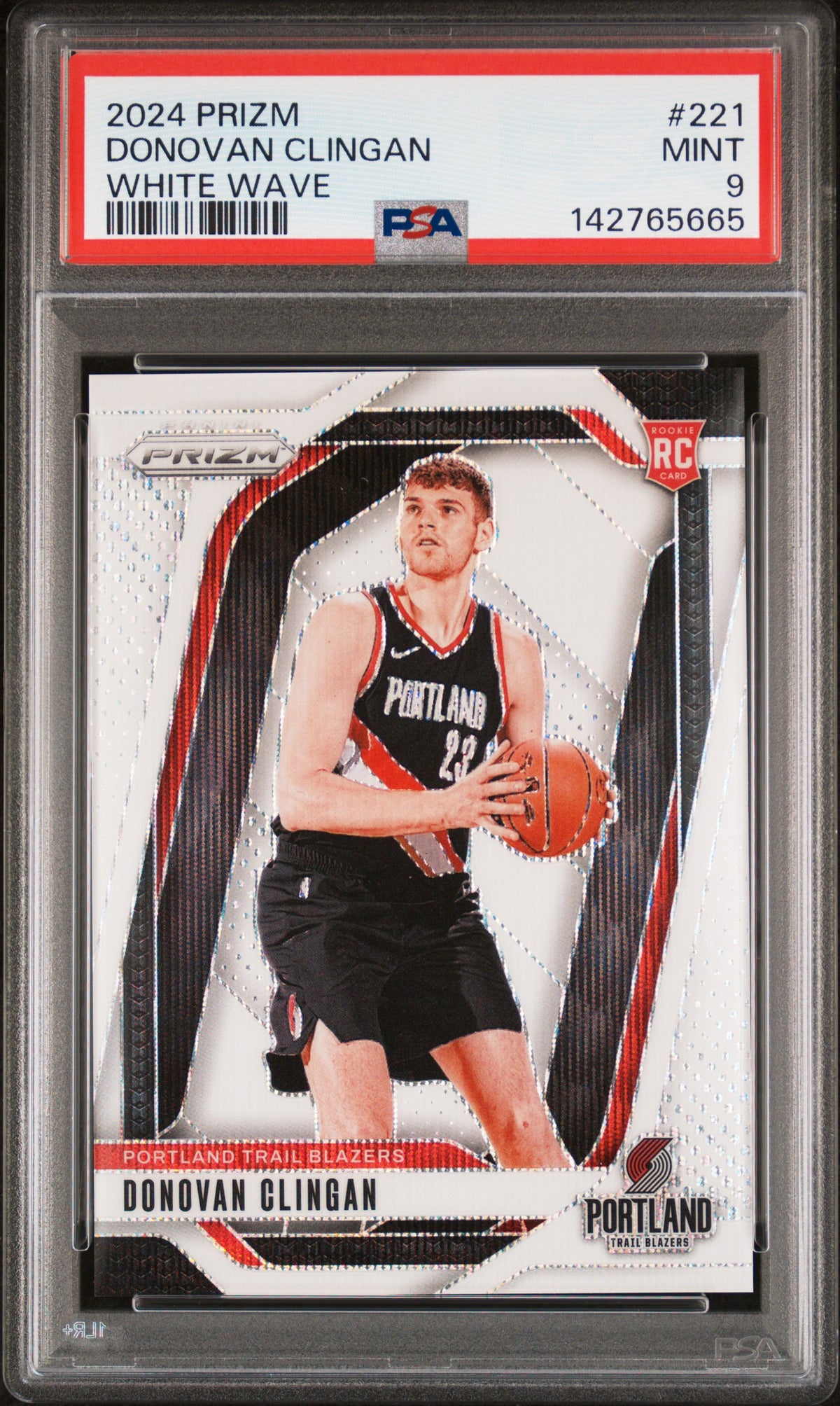 2024 Panini Prizm Donovan Clingan White Wave #221 – PSA 9 — PSA certificate 142765665 — front