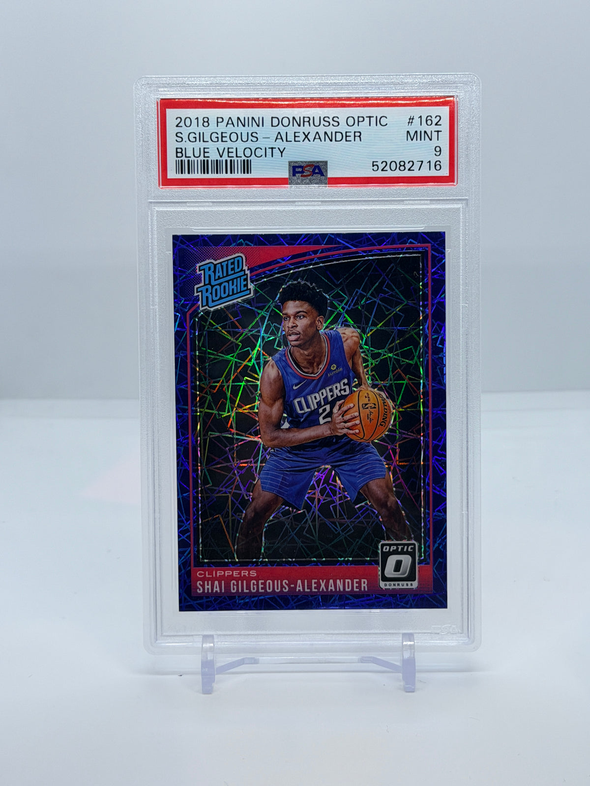 2018 Panini Donruss Optic Shai Gilgeous-Alexander ROOKIE Blue Velocity #162 – PSA 9