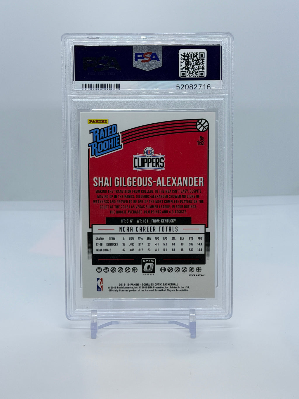 2018 Panini Donruss Optic Shai Gilgeous-Alexander ROOKIE Blue Velocity #162 – PSA 9