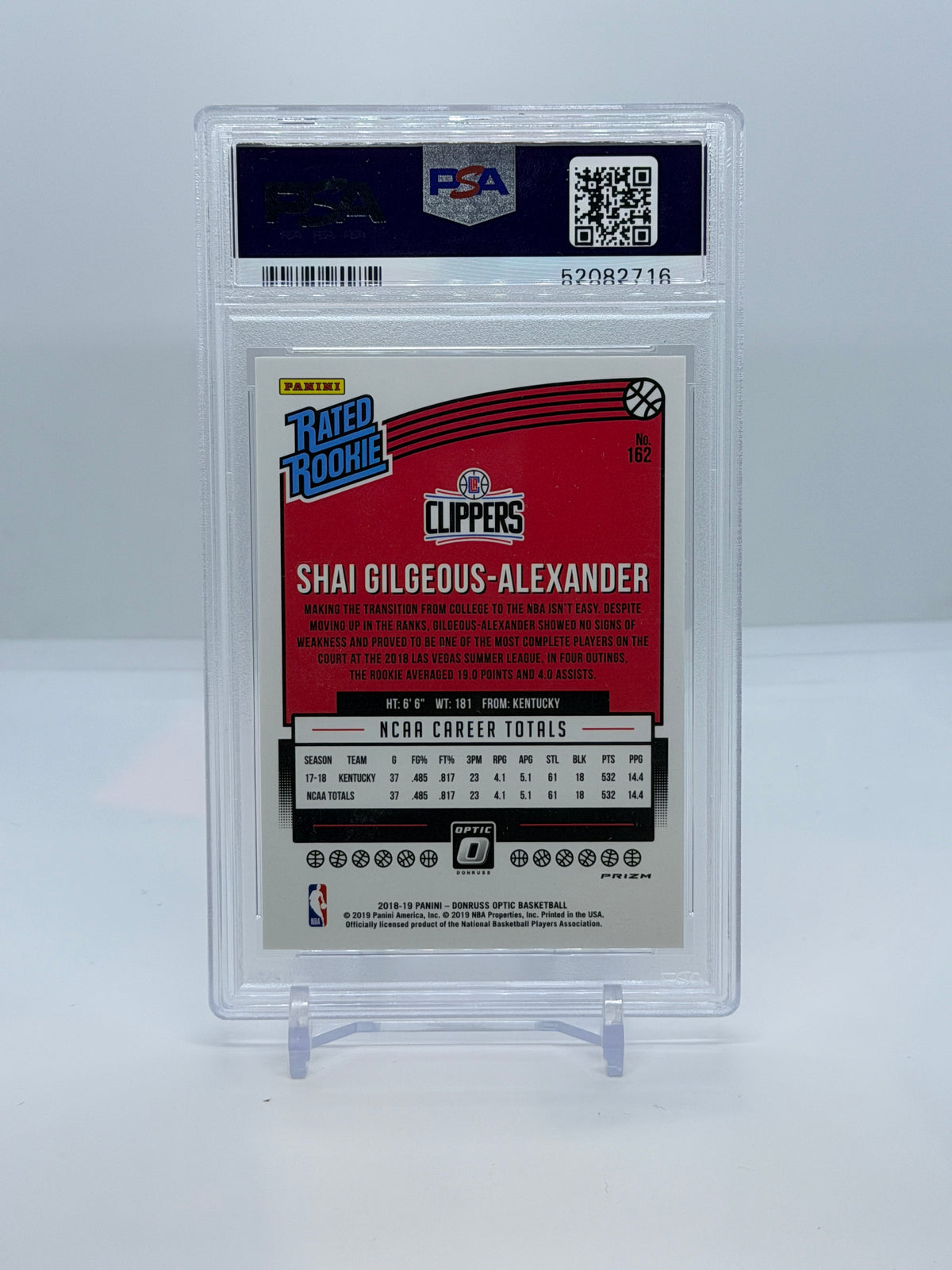 2018 Panini Donruss Optic Shai Gilgeous-Alexander ROOKIE Blue Velocity #162 – PSA 9