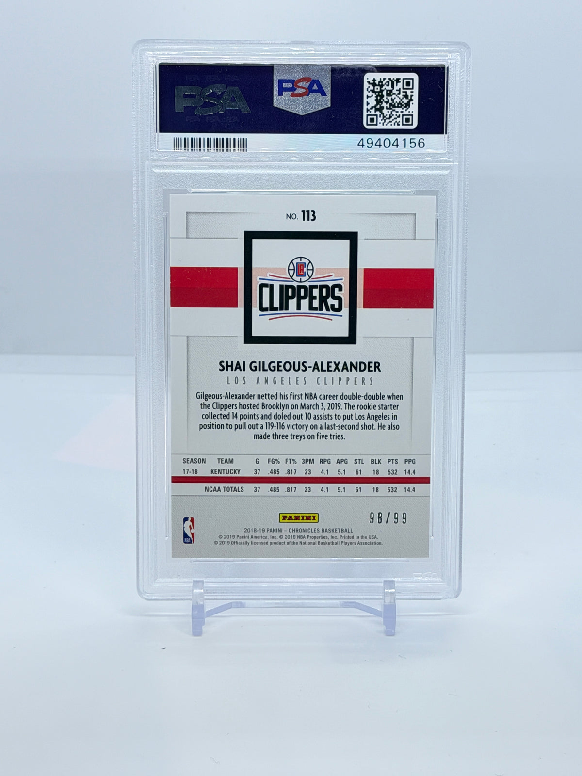 2018 Panini Chronicles Shai Gilgeous-Alexander Blue #113 – PSA 9