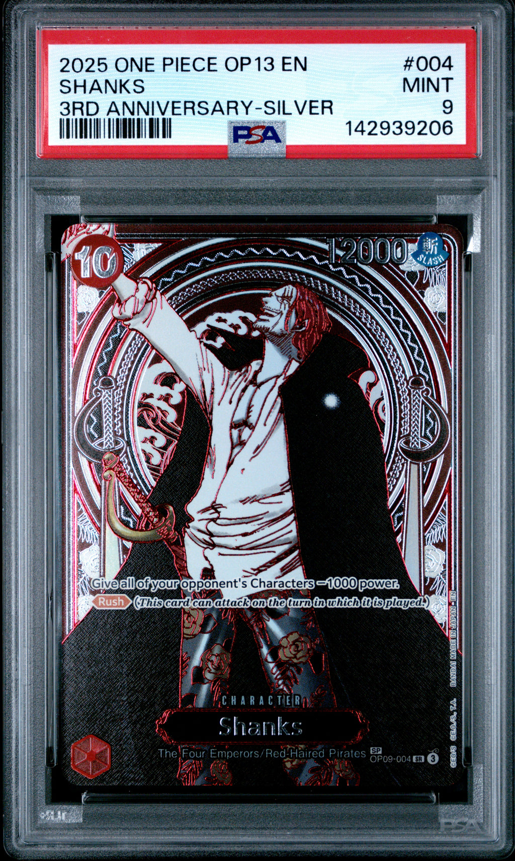 2025 One Piece Shanks 3rd Anniversary Silver OP09-004 – PSA 9 — PSA cert 142939206 — front