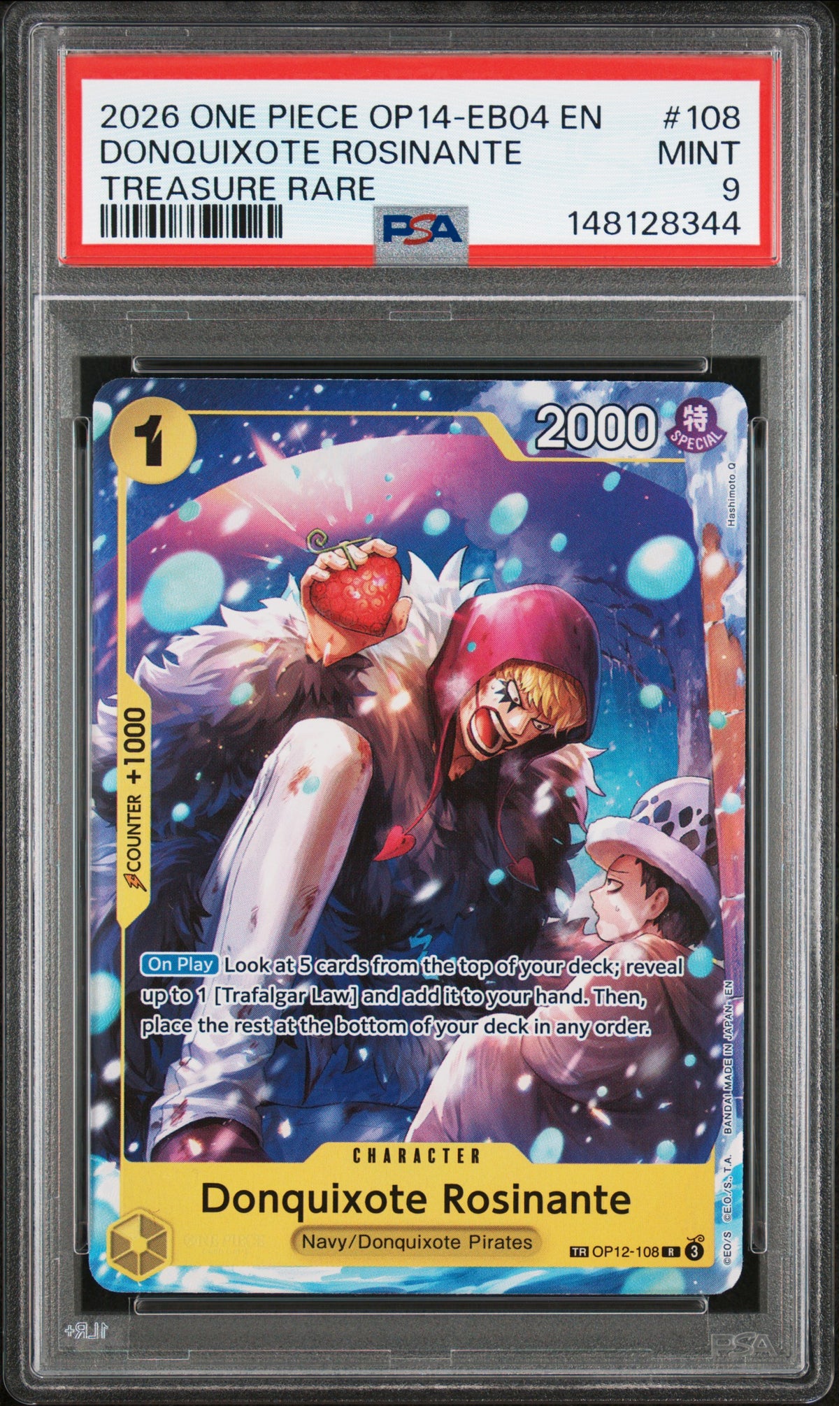 2026 One Piece Donquixote Rosinante Treasure Rare OP12-108 – PSA 9 — PSA cert 148128344 — front