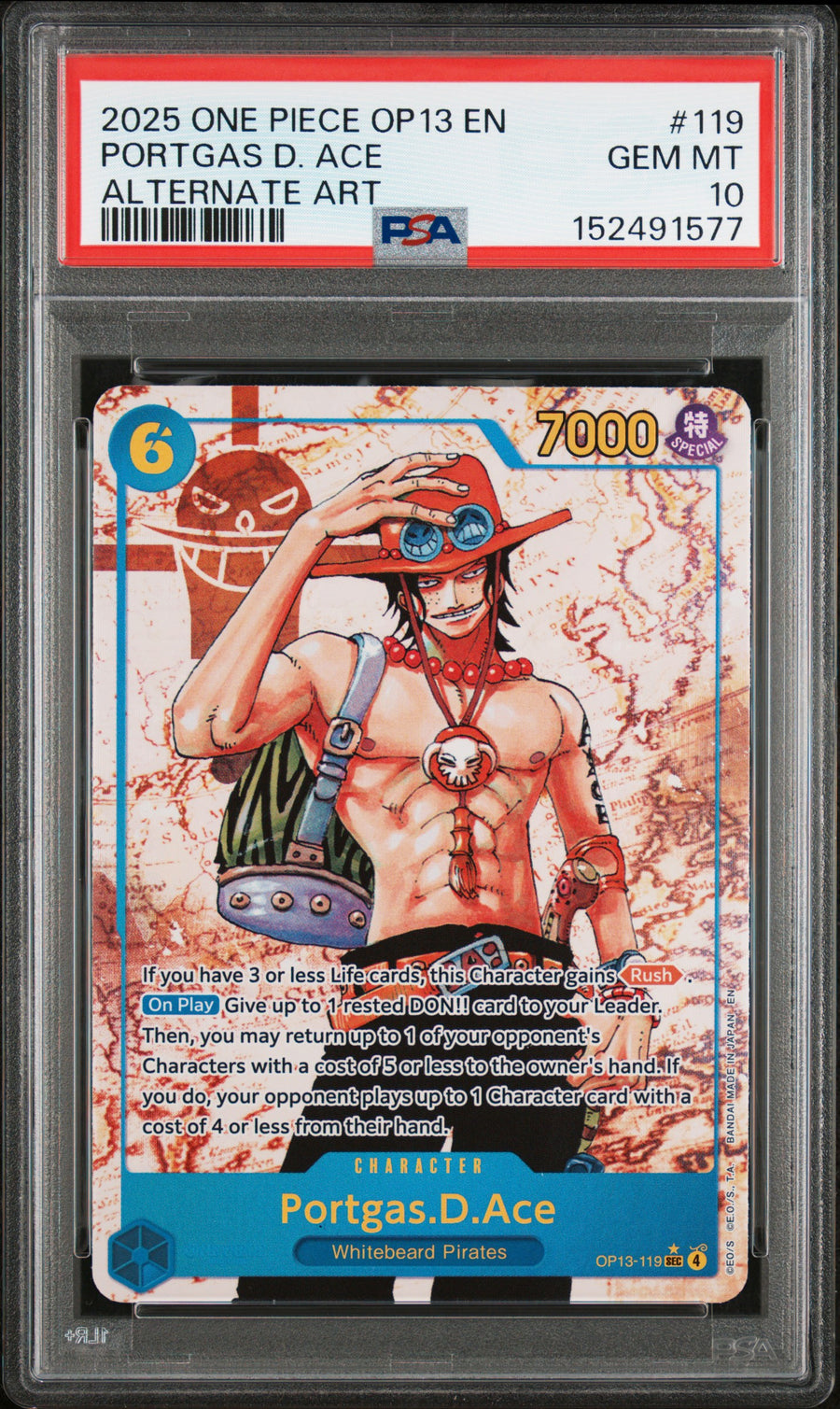 2025 One Piece Portgas D. Ace Alternate Art OP13-119 – PSA 10