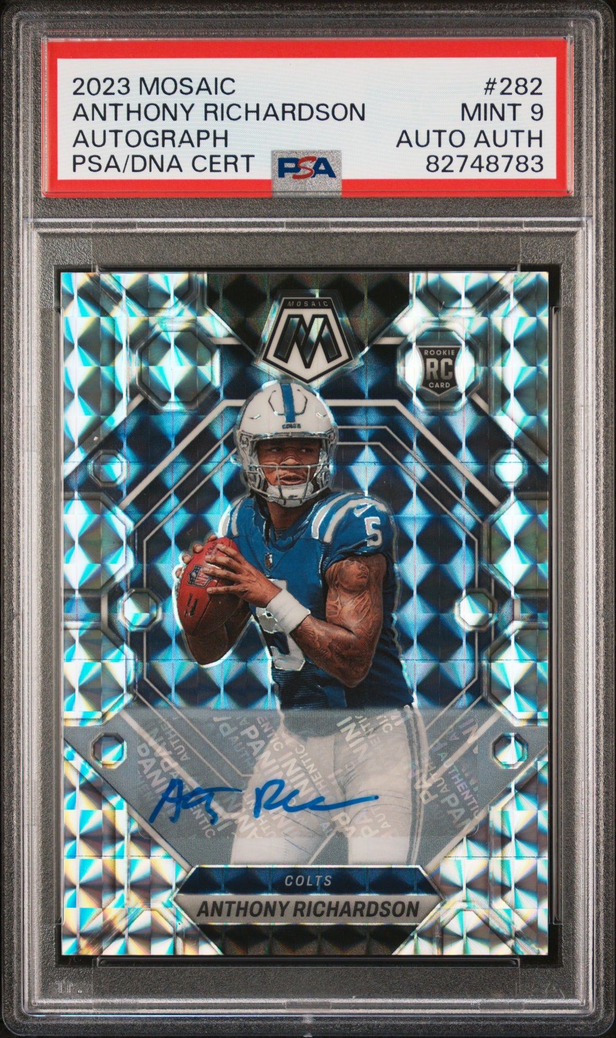 2023 Panini Mosaic Anthony Richardson Autograph #282 — PSA 9 — Auto Authentic — PSA cert 82748783 — front