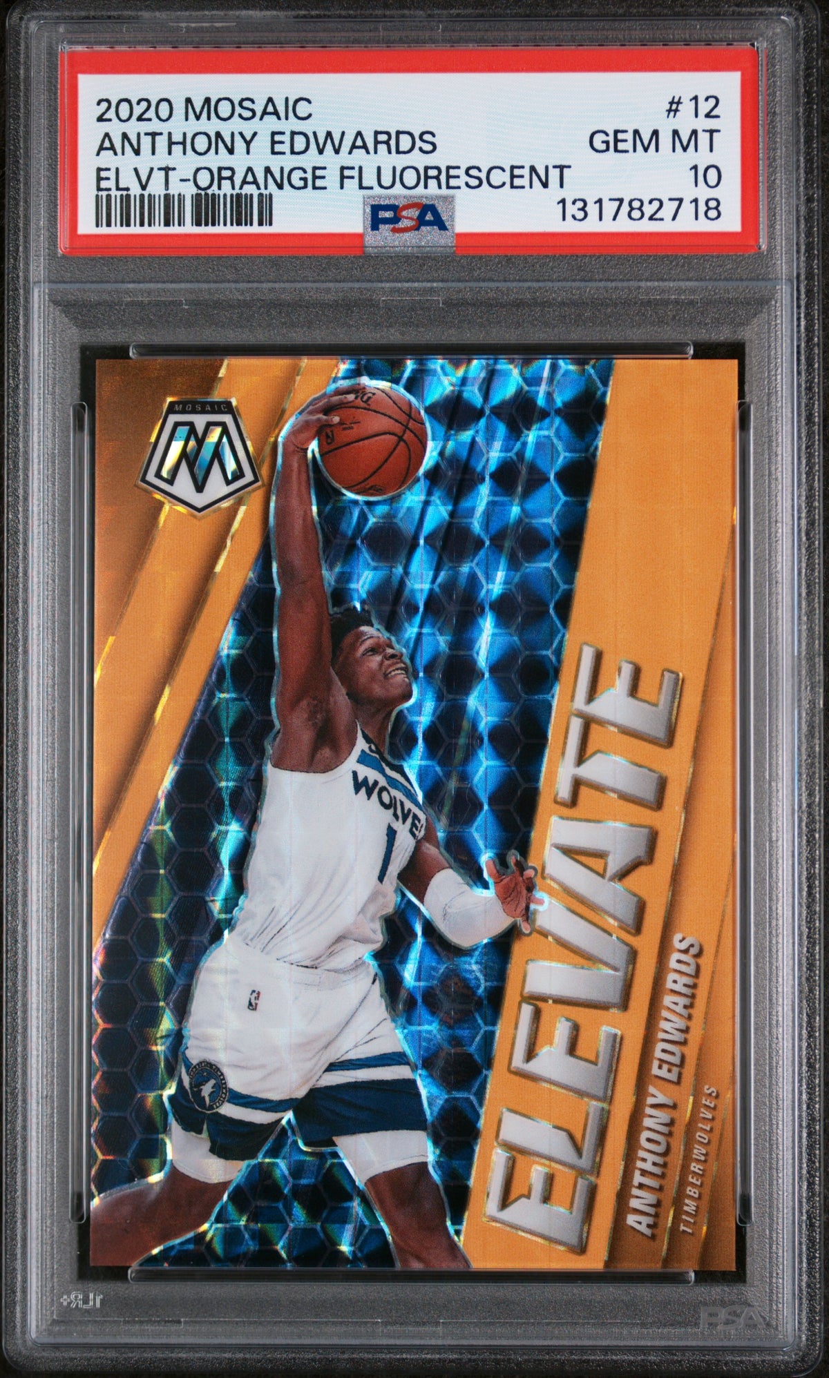 2020 Panini Mosaic Elevate Anthony Edwards Orange Fluorescent #12 – PSA 10 — PSA cert 131782718 — front