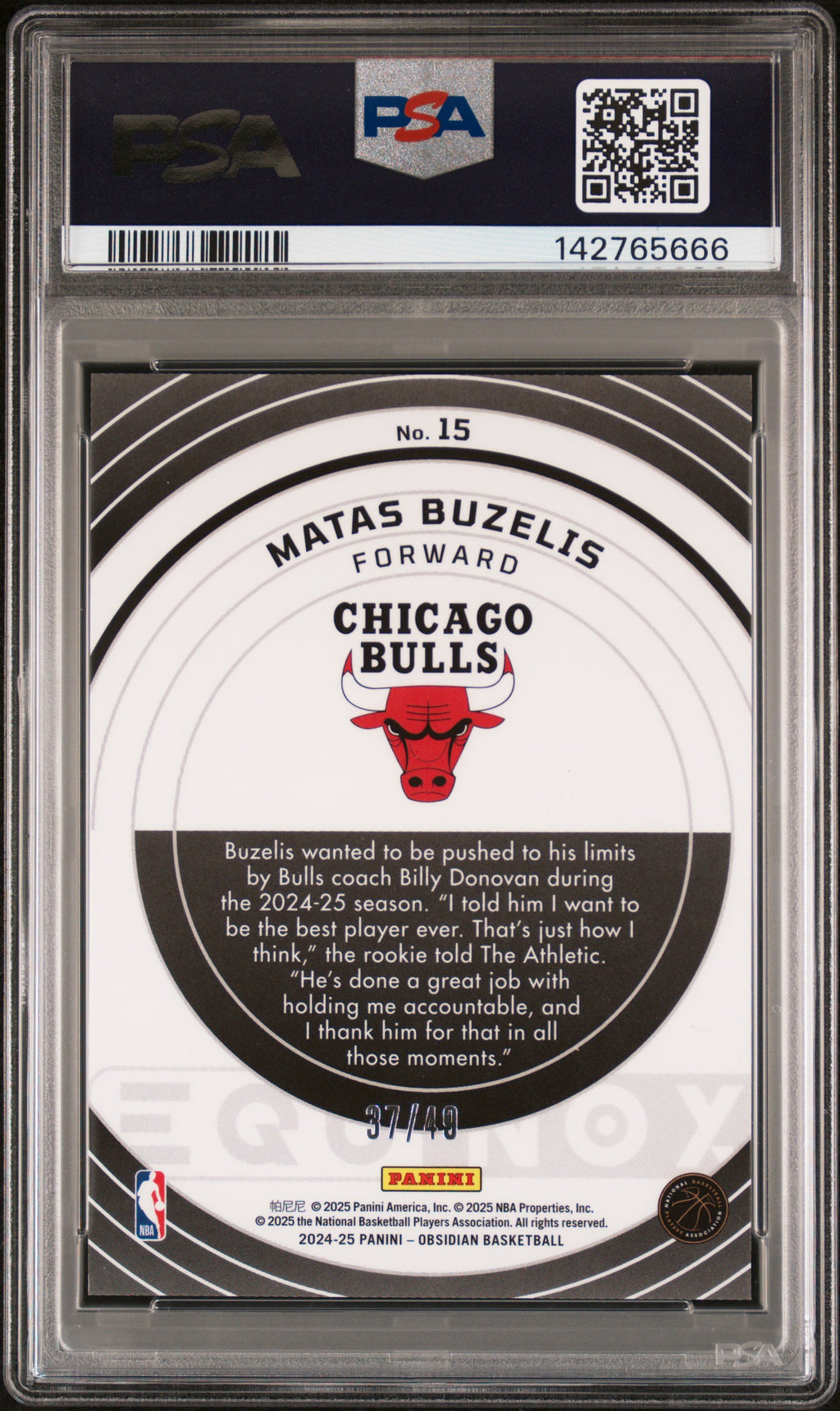 2024 Panini Obsidian Equinox Matas Buzelis Electric Etch Pink Flood #15 – PSA 10 — PSA cert 142765666 — back