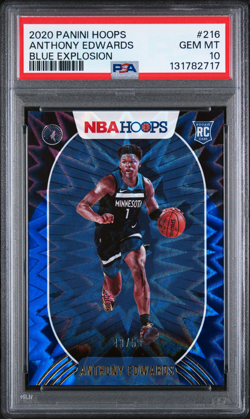 2020 Panini Hoops Anthony Edwards Blue Explosion #216 – PSA 10 — PSA cert 131782717 — front