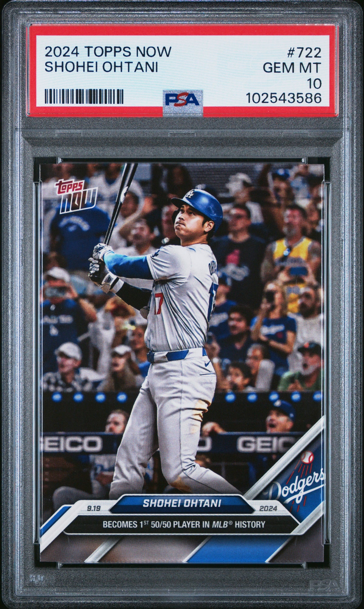 2024 Topps Now Shohei Ohtani #722 — PSA 10 — PSA cert 102543586 — front