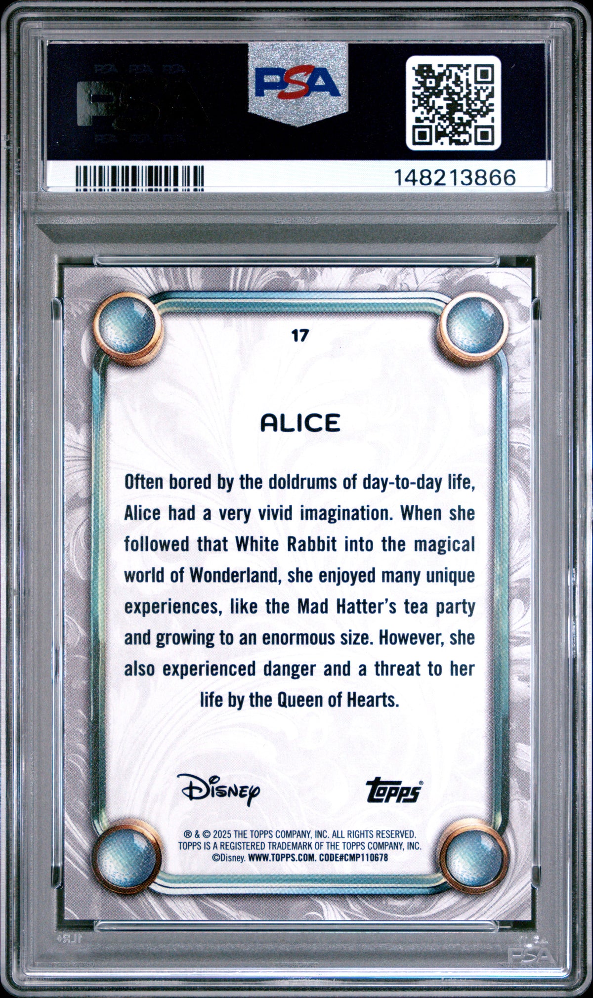 2025 Topps Disney Wonder Alice Gold Foil #17 – PSA 10 — PSA cert 148213866 — back