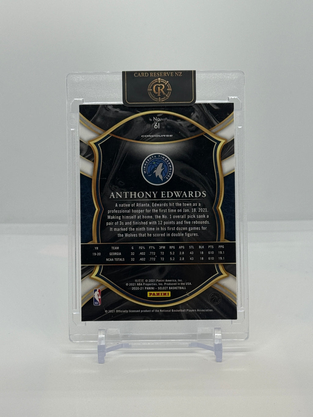 2020-21 Panini Select Anthony Edwards #61 — Concourse - Hobby Base Rookie back
