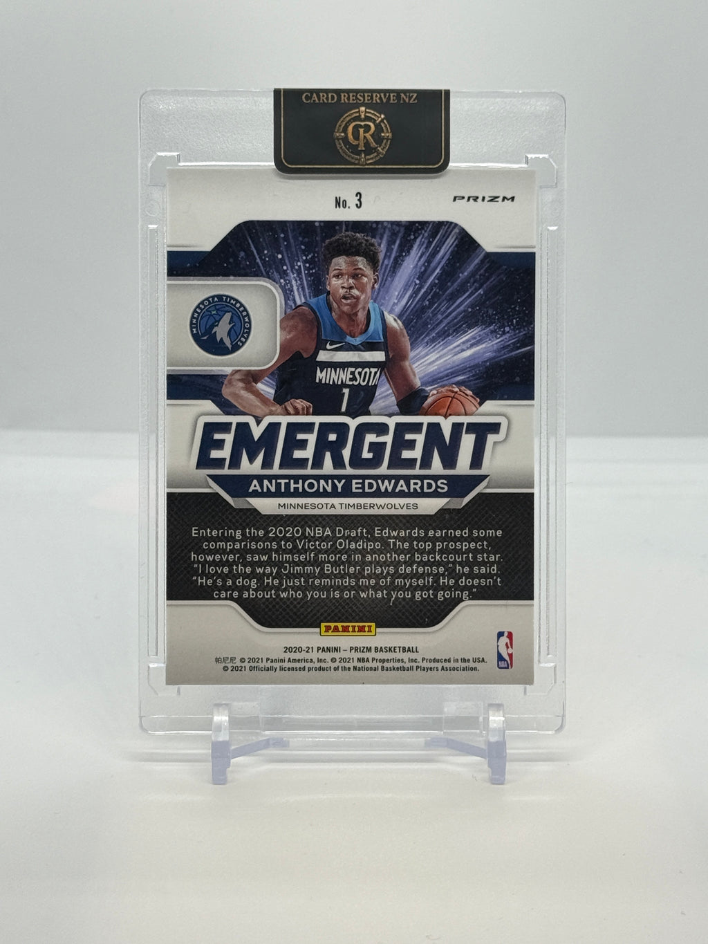 2020-21 Panini Prizm Anthony Edwards #3 — Emergent Silver Prizm Rookie back