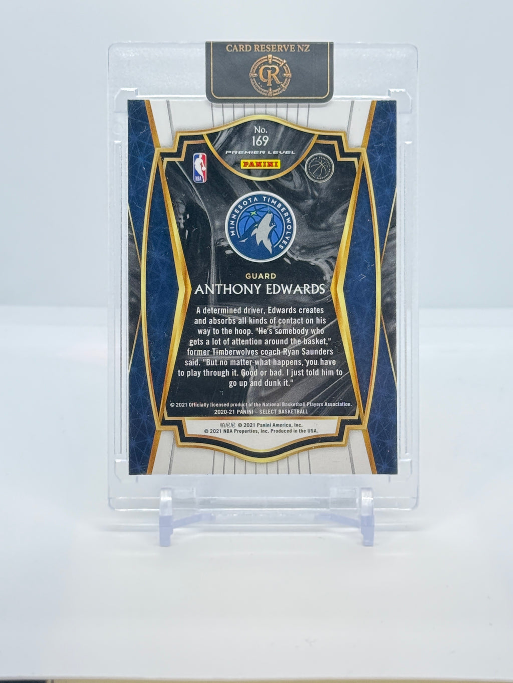 2020-21 Panini Select Anthony Edwards #169 — Premier Level - Retail Blue Base Rookie back