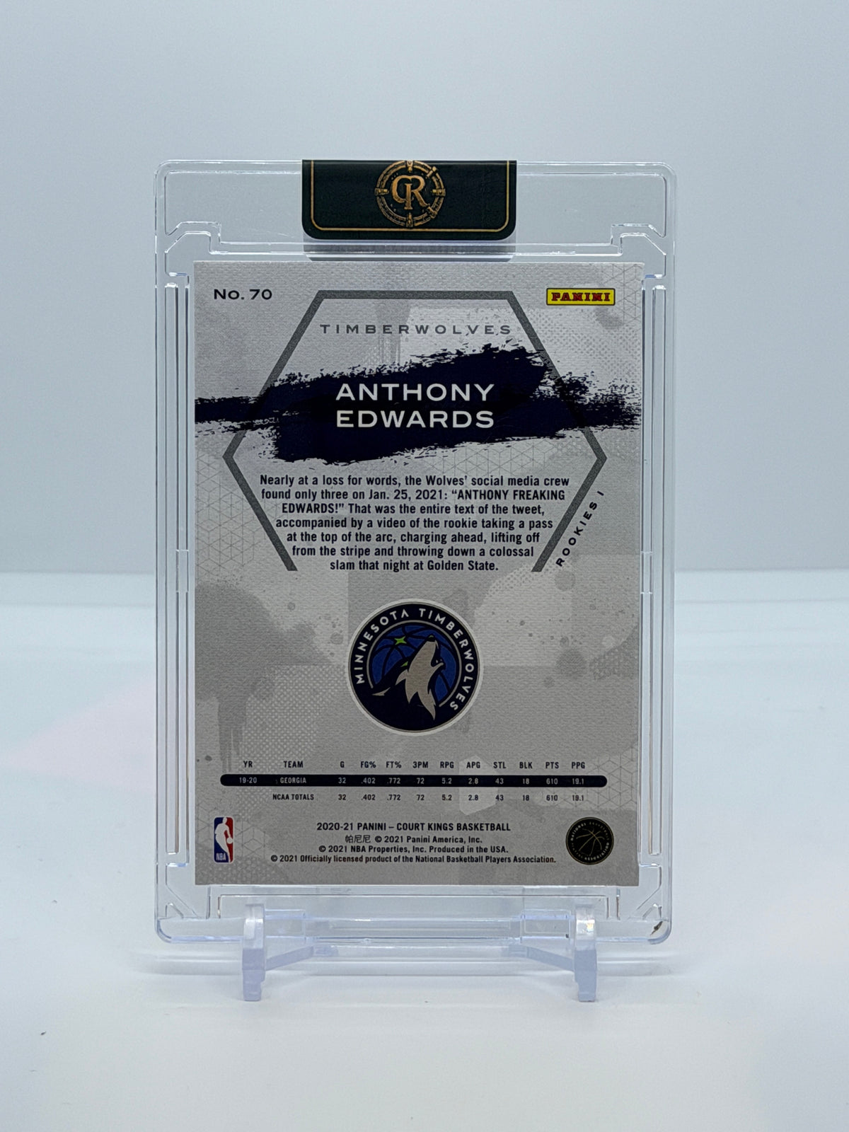 Anthony Edwards Panini Court Kings Rookies Level I back - actual card