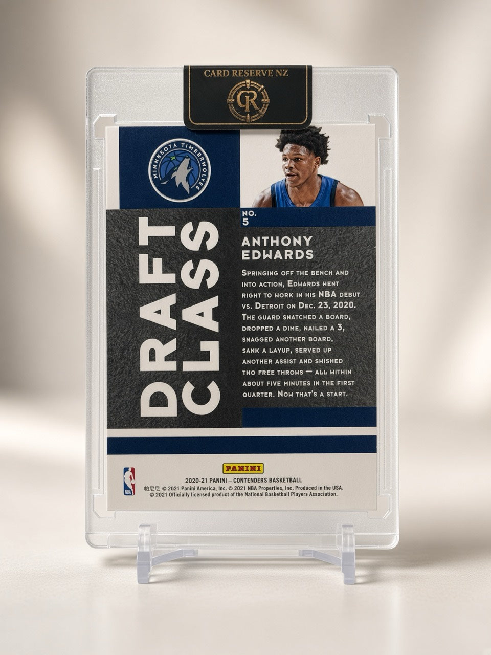 Anthony Edwards Panini Contenders Draft Class 2020 Base Rookie back - actual card