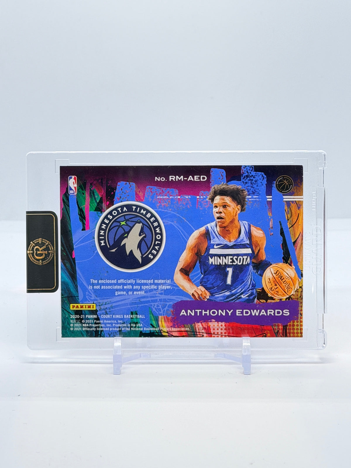 Anthony Edwards Panini Court Kings Rookie Expression Memorabilia back - actual card