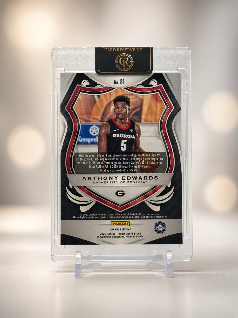 Anthony Edwards Prizm Draft Picks Crusade Red White Blue back — actual card