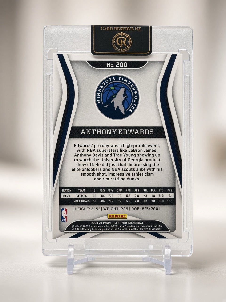 Anthony Edwards Certified base back — actual card