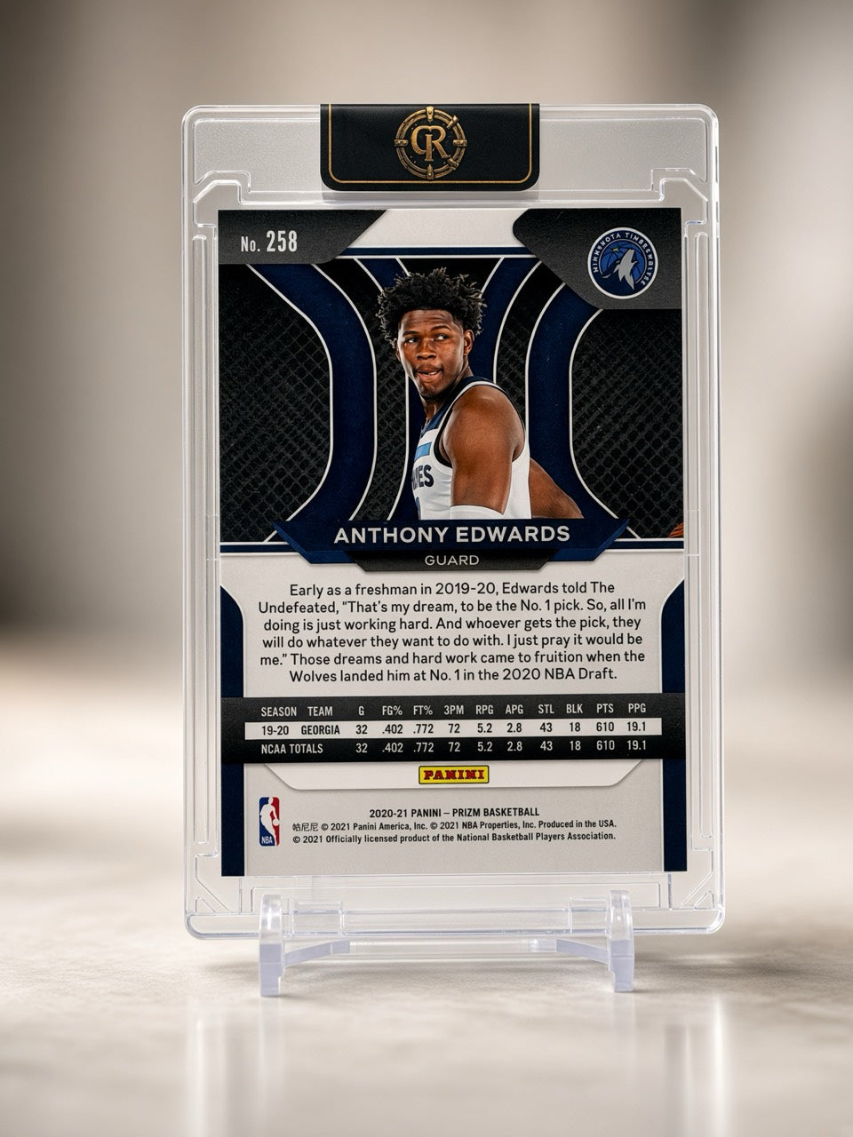 2020-21 Panini Prizm Anthony Edwards Base Rookie #258 — back