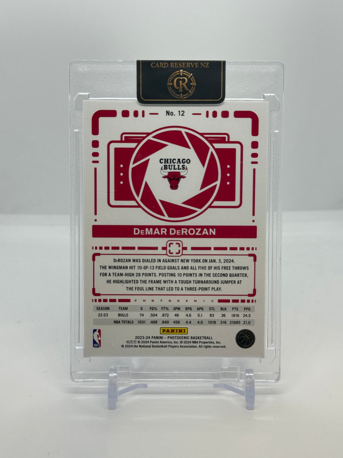 2023-24 Panini Photogenic DeMar DeRozan Wedges 01/49 #12 — Raw — back