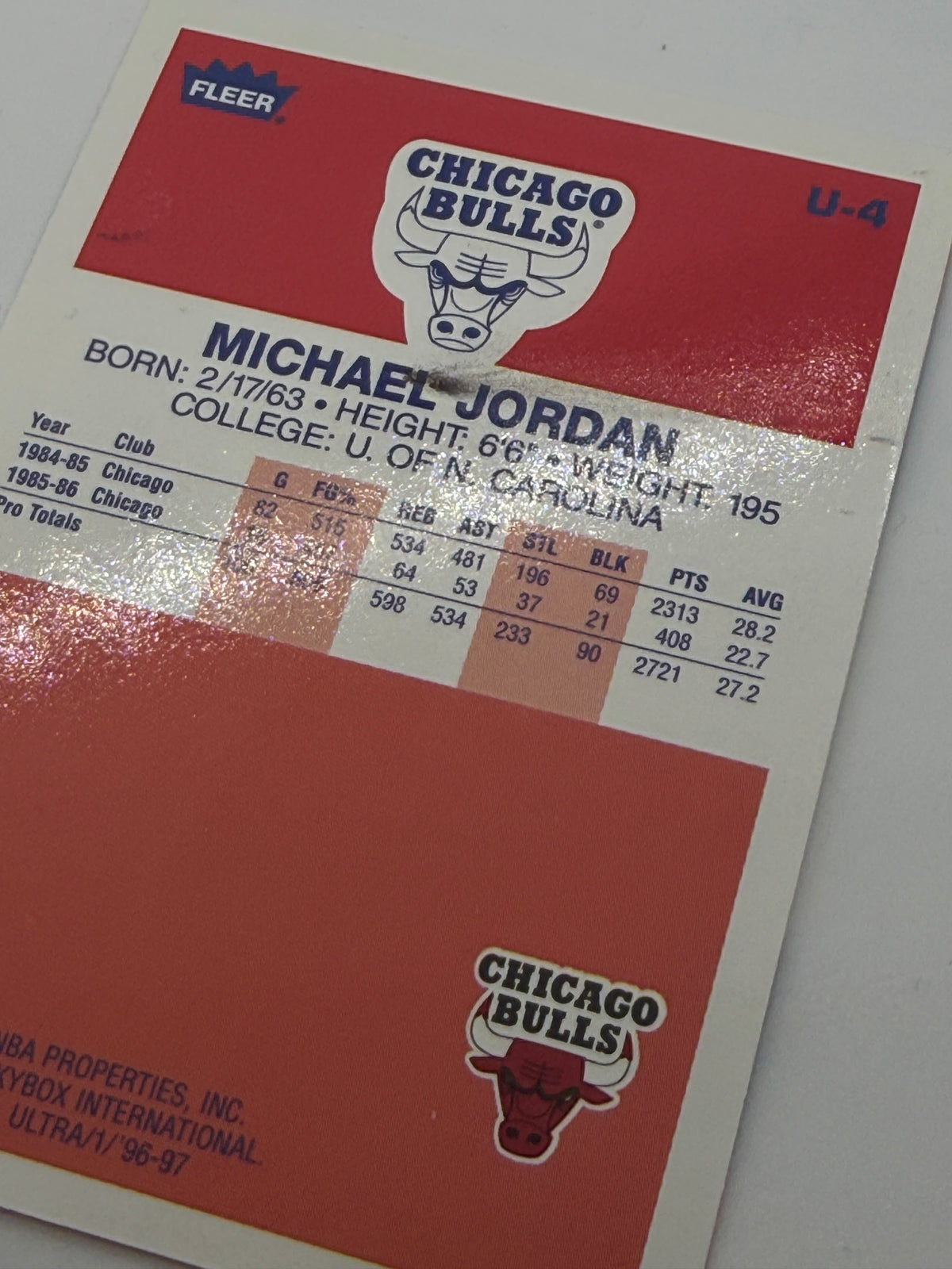 1996-97 Fleer Ultra Michael Jordan Ultra Decade U-4 — Raw — condition-closeup