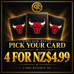 CHICAGO BULLS Pick Your Card — 4 for NZ$4.99 — three logo card backs with Card Reserve NZ vault branding