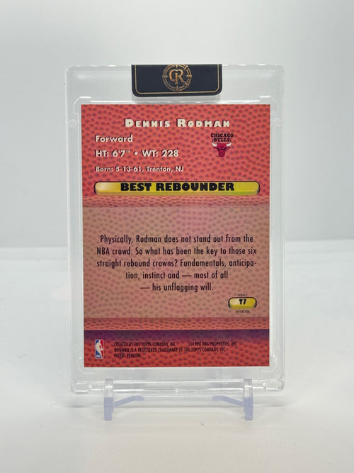 1997-98 Bowman's Best Dennis Rodman Best Techniques Atomic Refractor T7 — Raw — back