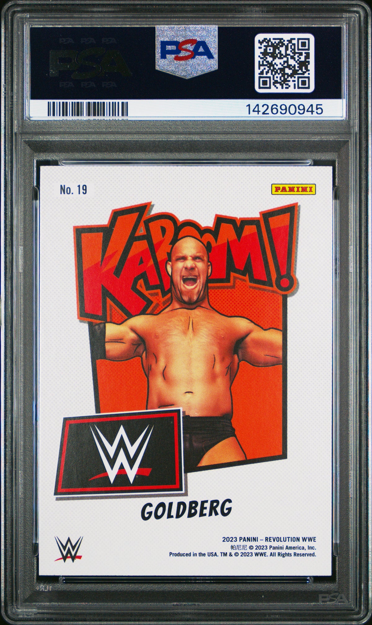 2023 Panini Revolution WWE Kaboom! Goldberg #19 — PSA 9 — reverse