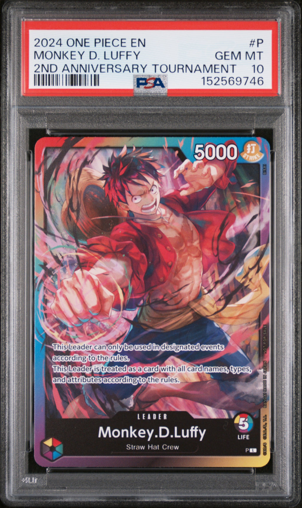 2024 One Piece Monkey D. Luffy 2nd Anniversary Tournament Promo — PSA 10 — front
