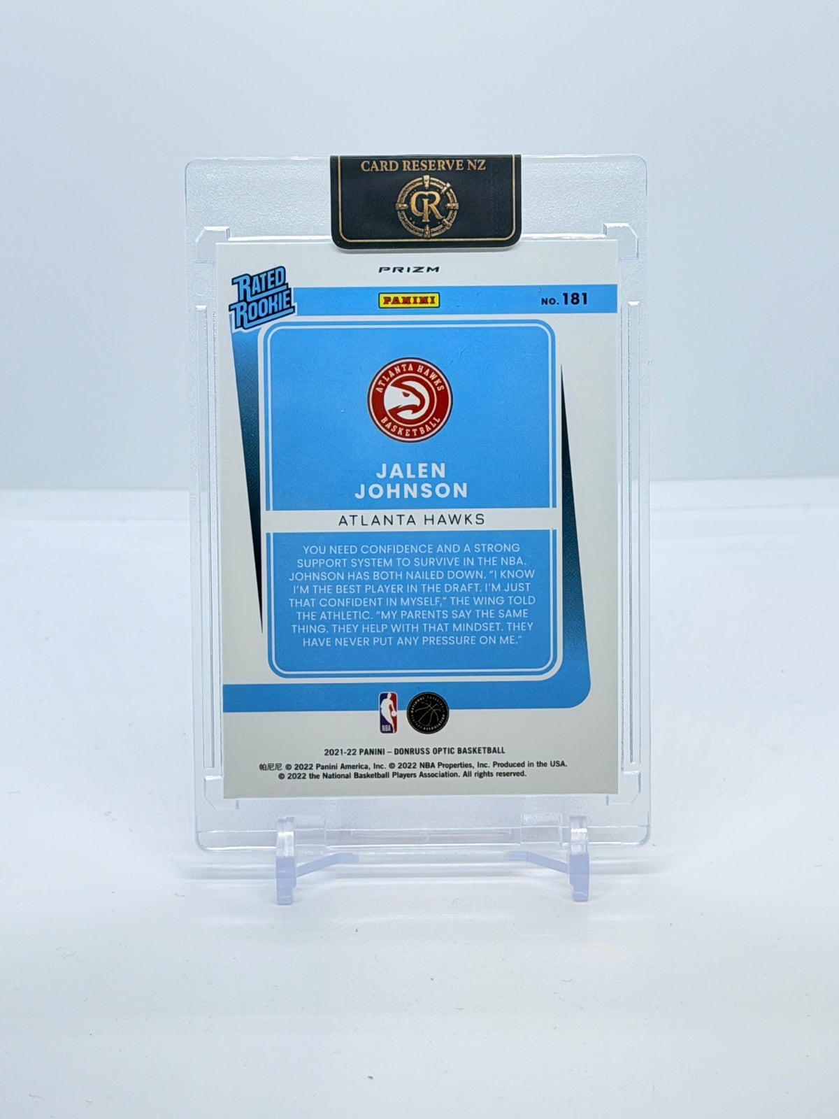 2021-22 Panini Donruss Optic Jalen Johnson Red Mojo #181 — actual card back