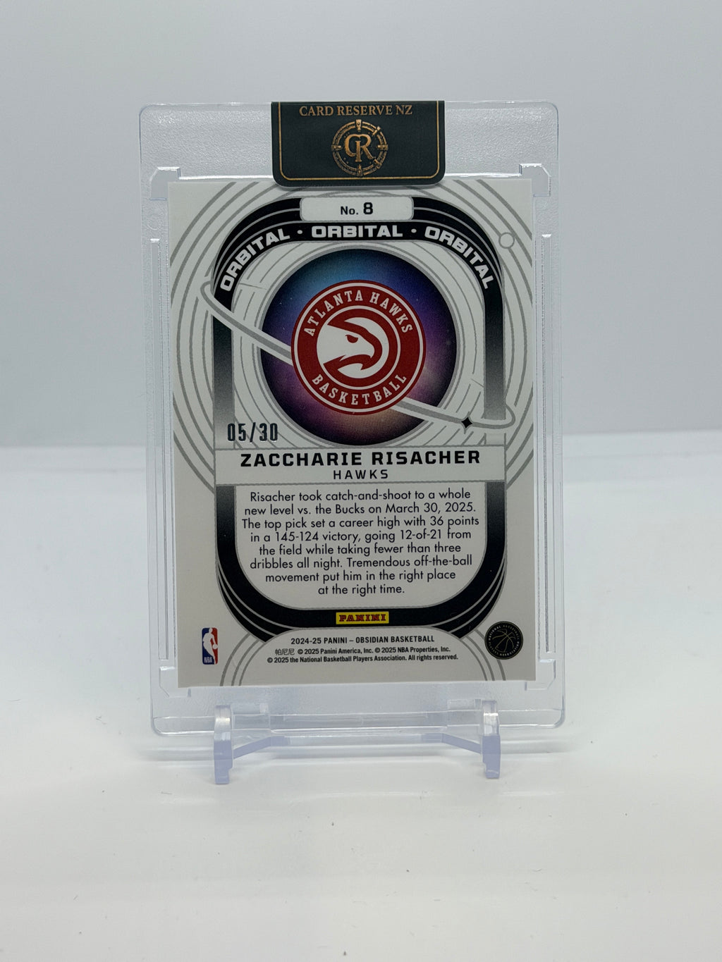 2024-25 Panini Obsidian Zaccharie Risacher Orbital Electric Etch Blue Flood 05/30 #8 back