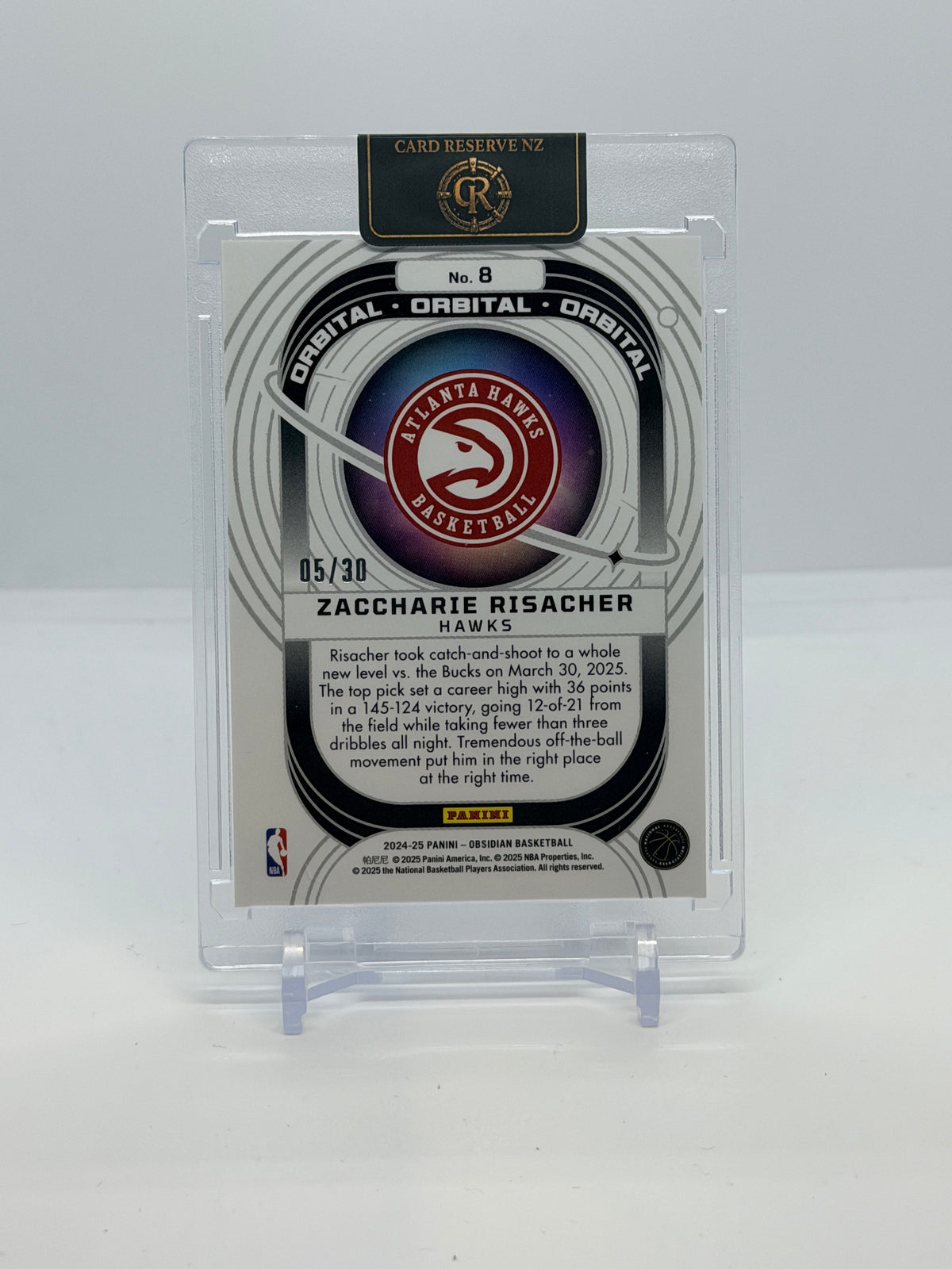 2024-25 Panini Obsidian Zaccharie Risacher Orbital Electric Etch Blue Flood 05/30 #8 back