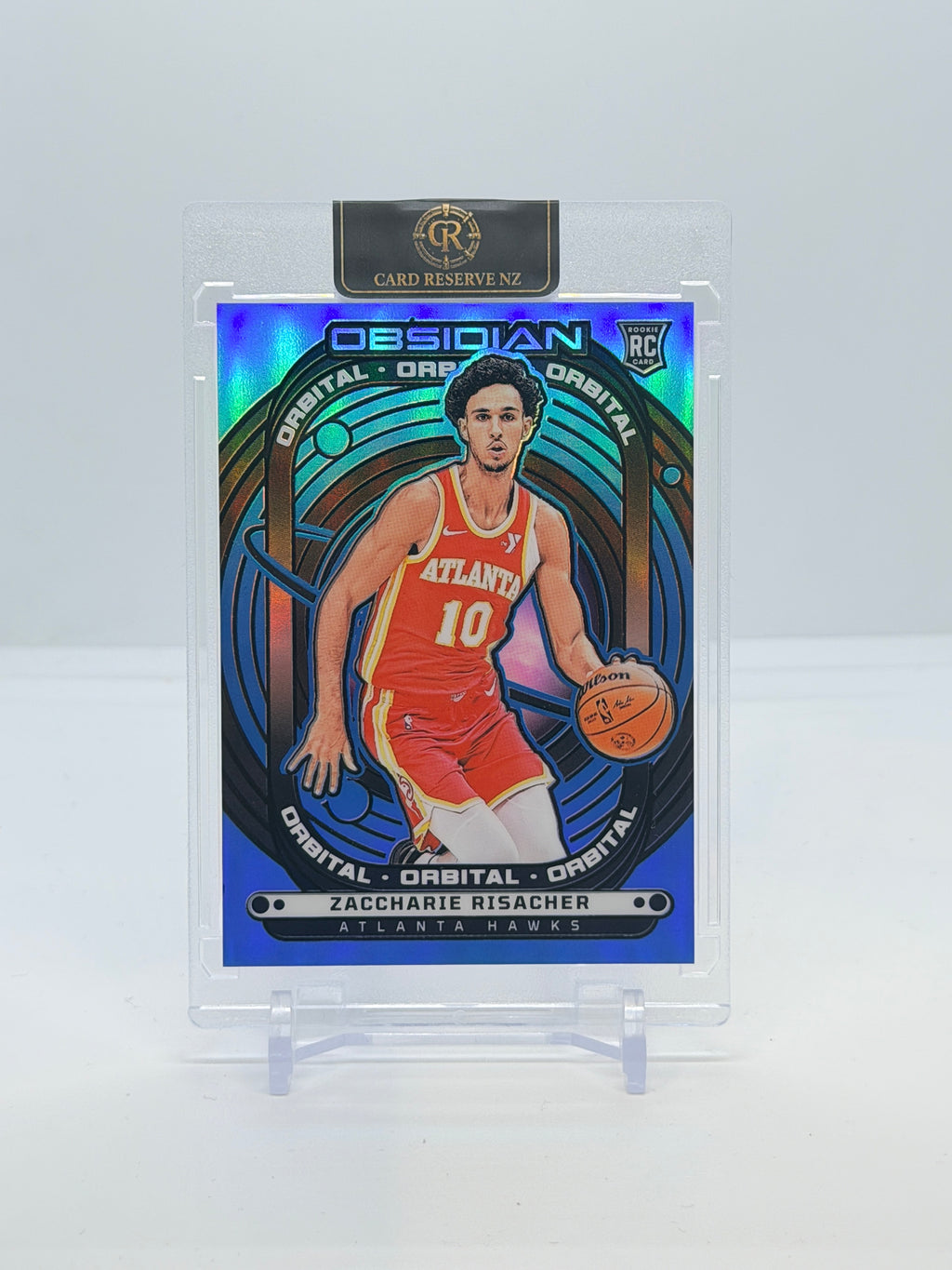 2024-25 Panini Obsidian Zaccharie Risacher Orbital Electric Etch Blue Flood 05/30 #8 front
