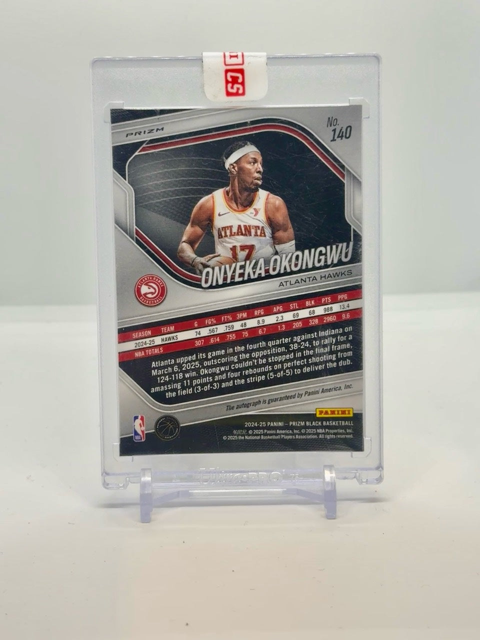 2024-25 Panini Prizm Black Onyeka Okongwu Silver Prizm Autograph #140 — actual card back