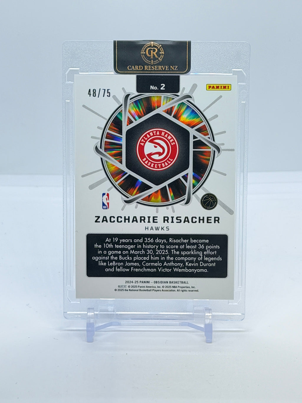 2024-25 Panini Obsidian Zaccharie Risacher Supernova Electric Etch Purple Flood #2 — actual card back