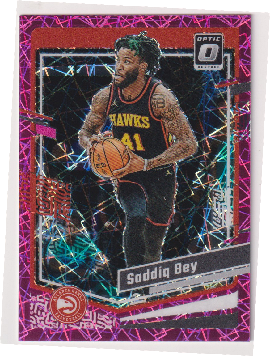 02 2023-24 Panini Donruss Optic Saddiq Bey Pink Velocity /79 #21 - 2023-24 Panini Donruss Optic Saddiq Bey Pink Velocity /79 #21 — actual card front scan