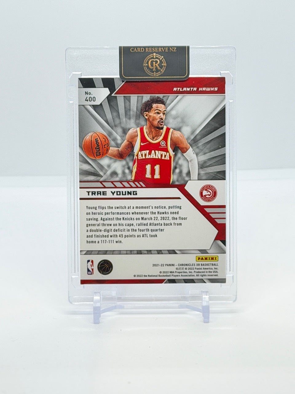 2021-22 Panini Chronicles XR Trae Young Red #400 — actual card back