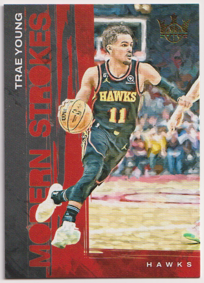 2023-24 Panini Court Kings Trae Young Modern Strokes base insert, gold logo #3 — actual card front scan