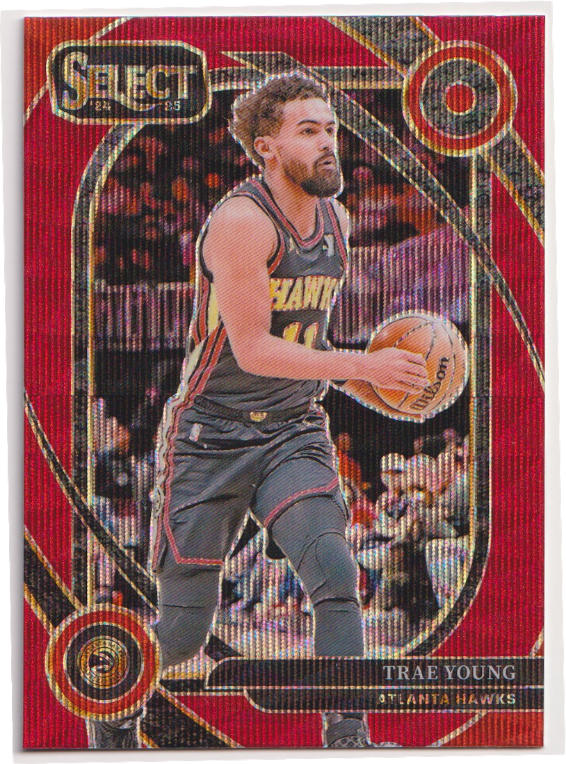 09 2024-25 Panini Select Trae Young Courtside Red Wave #223 - 2024-25 Panini Select Trae Young Courtside Red Wave #223 — actual card front scan