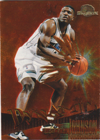 01 1995-96 SkyBox Premium Larry Johnson Dynamic #D1 - 1995-96 SkyBox Premium Larry Johnson Dynamic #D1 — Raw actual front