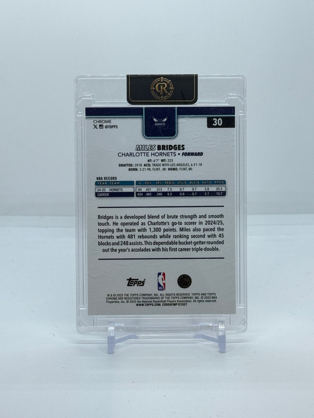 2025-26 Topps Chrome Miles Bridges Gold Wave Refractor 42/50 #30 – Raw back