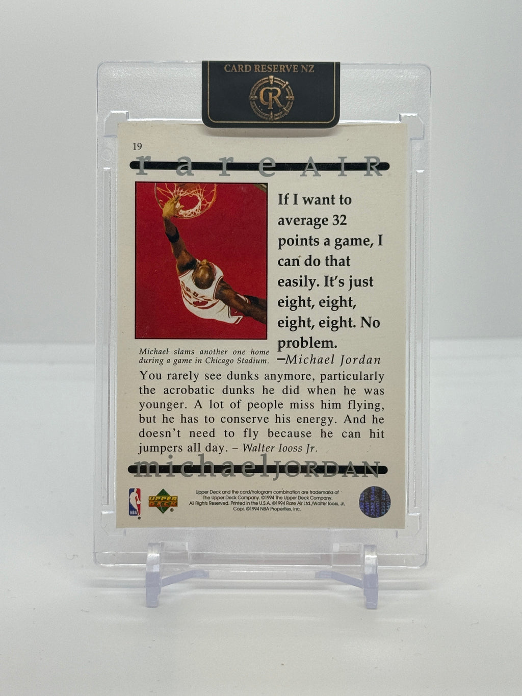 1994 Upper Deck Rare Air Michael Jordan Base #19 — Raw actual back
