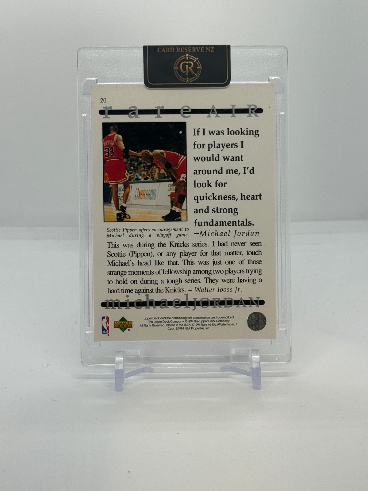1994 Upper Deck Rare Air Michael Jordan Base #20 — Raw actual back