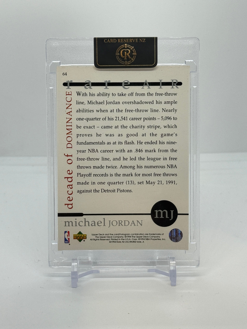 1994 Upper Deck Rare Air Michael Jordan Decade of Dominance #64 — Raw actual back