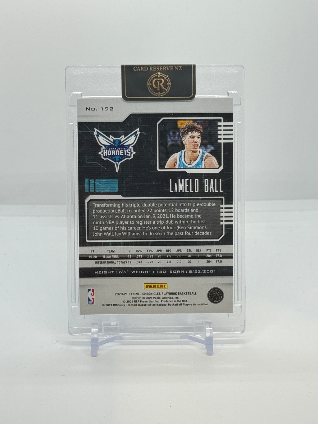 2020-21 Panini Chronicles LaMelo Ball Playbook Base Rookie #192 — Raw actual back